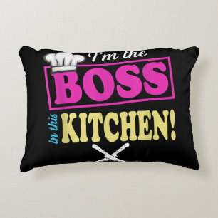 Funny Im The Boss In This Kitchen T-shirt Cooking Decorative Cushion