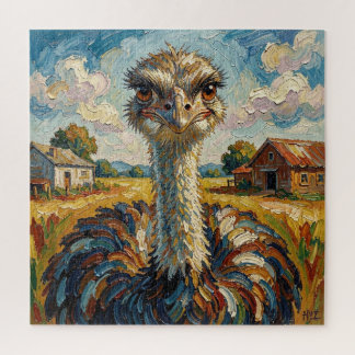 Funny Impasto Ostrich on a Ranch  Jigsaw Puzzle