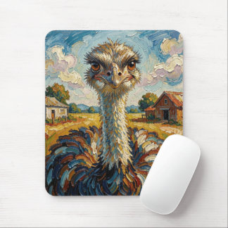 Funny Impasto Ostrich on a Ranch  Mouse Pad