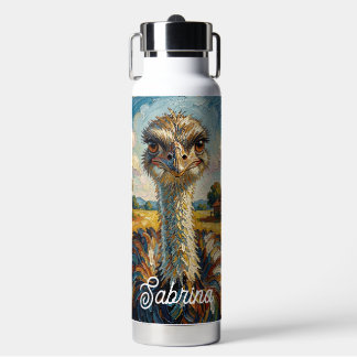 Funny Impasto Ostrich on a Ranch Personalized Water Bottle