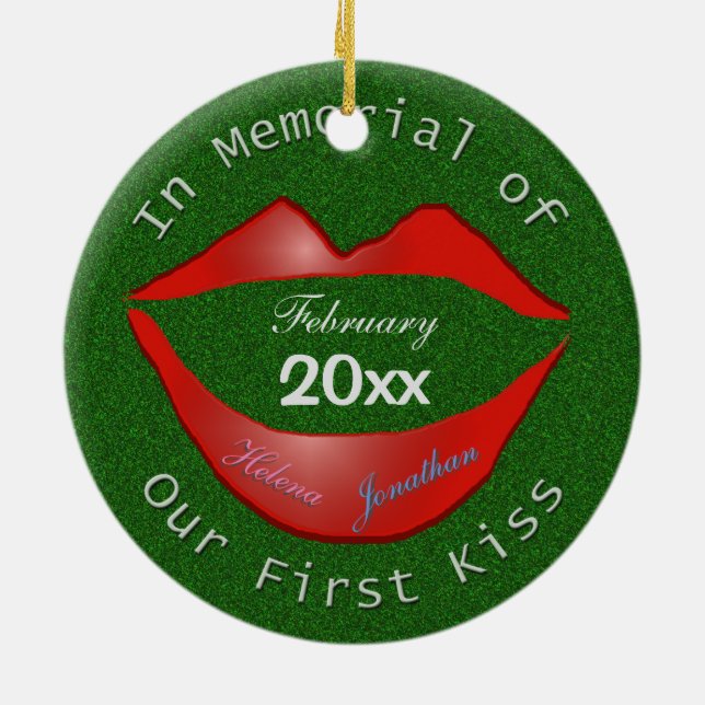Funny In Memorial of Our First Kiss Ceramic Tree Decoration (Back)