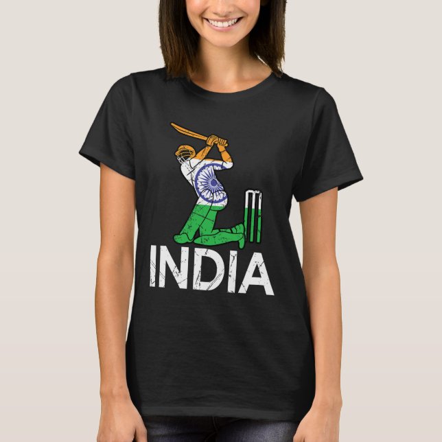 Funny India Flag Cricket Supporters Tee Indian Cri (Front)