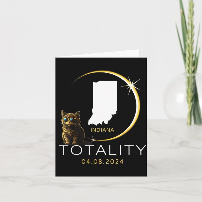 Funny Indiana Total Solar Eclipse Cat Card (Front)