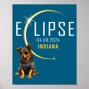 Funny Indiana Total Solar Eclipse Dog Poster