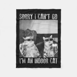Funny Indoor Cat Meme Sorry I Can’t Go Retro Beer  Fleece Blanket