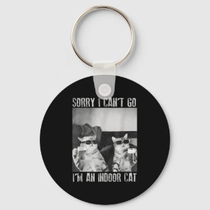 Funny Indoor Cat Meme Sorry I Can’t Go Retro Beer  Key Ring