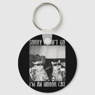 Funny Indoor Cat Meme Sorry I Can’t Go Retro Beer  Key Ring