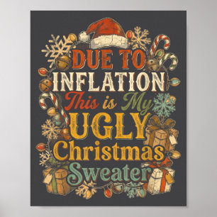 Funny Inflation Ugly Christmas Sweater Retro Vinta Poster