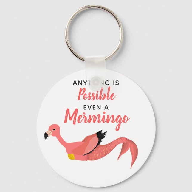 Funny Inspirational Mermaid Flamingo Mermingo Key Ring (Front)