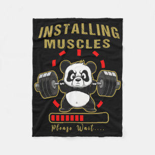 Funny Installing Muscle Panda Weight Lifting Barbe Fleece Blanket
