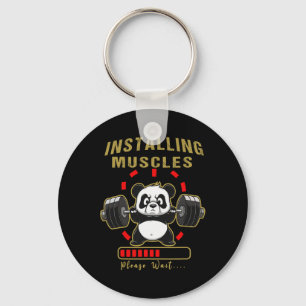 Funny Installing Muscle Panda Weight Lifting Barbe Key Ring