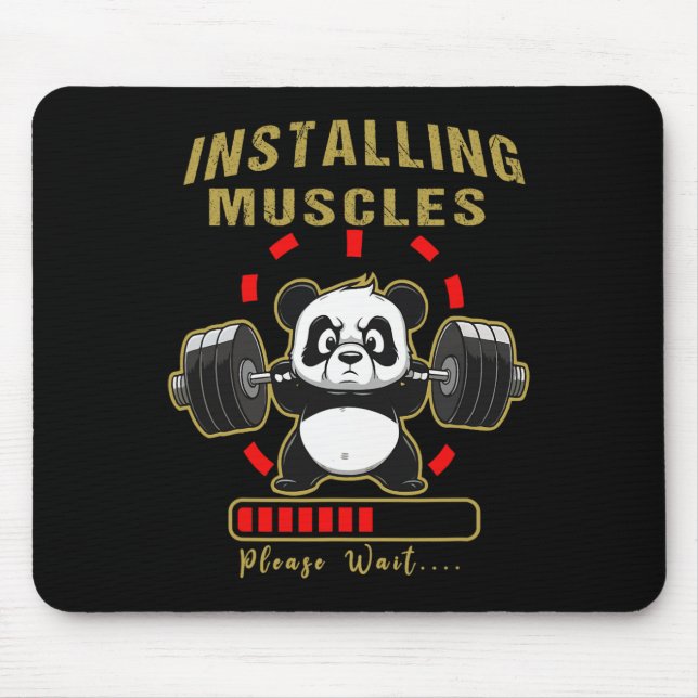 Funny Installing Muscle Panda Weight Lifting Barbe Mouse Pad (Front)