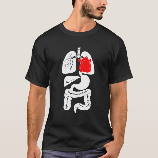 Funny Internal Organ, Under The Skeleton Rib Cage T-Shirt (Front)