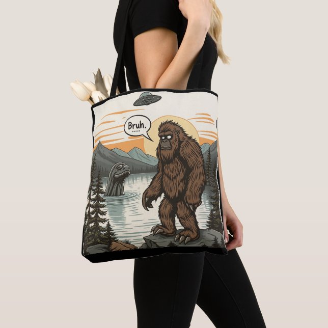 Funny Introvert Bigfoot Sasquatch Loch Ness Retro Tote Bag (Close Up)
