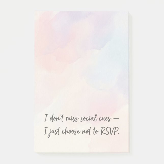 Funny Introvert RSVP Quote & Subtle Watercolor Post-it Notes (Front)
