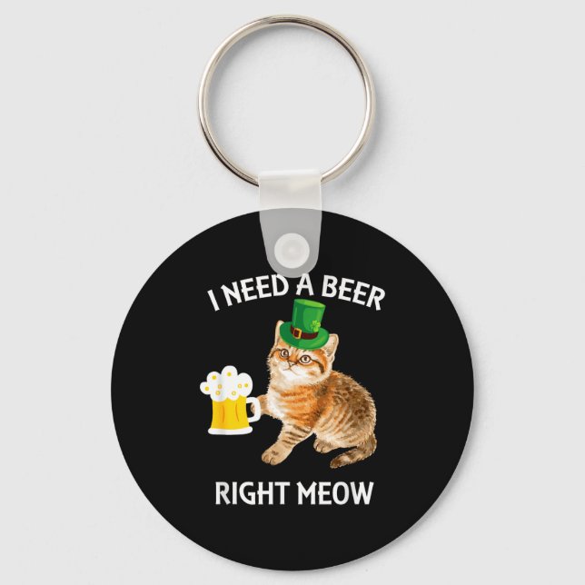 Funny Irish Beer Cat St Patricks Day Drinking With Key Ring (Front)