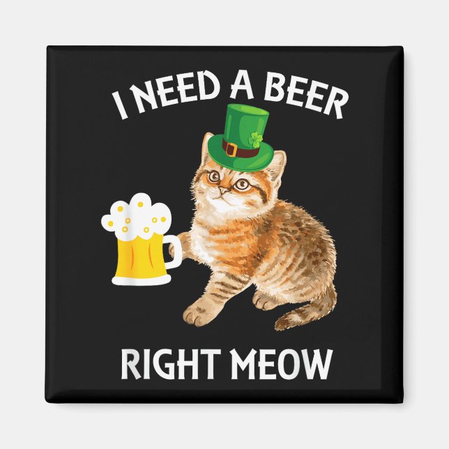 Funny Irish Beer Cat St Patricks Day Drinking With Magnet (Front)