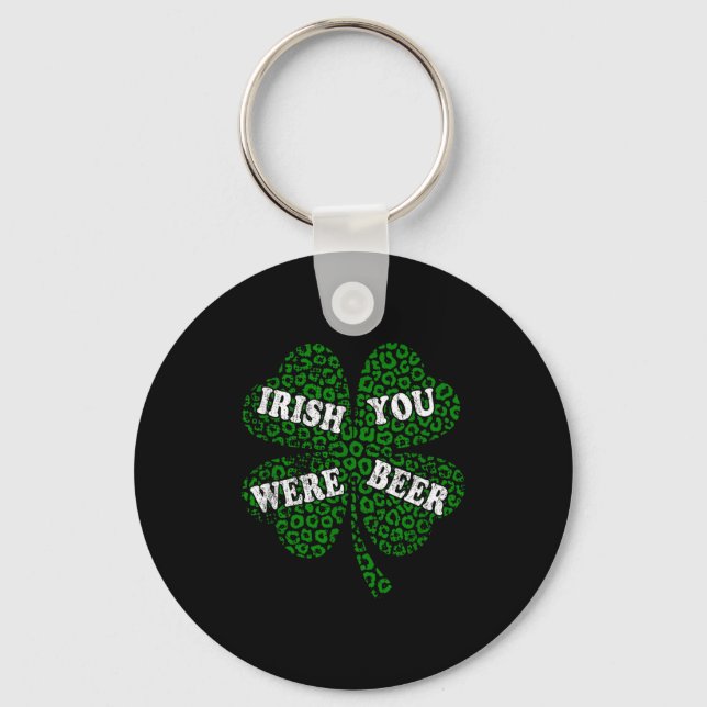 Funny irish beer shamrock cheetah st.patrick's day key ring (Front)