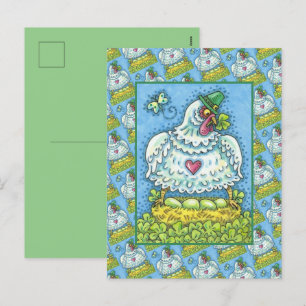 FUNNY IRISH HEN, GREEN EGGS AND SHAMROCKS CUTE HOLIDAY POSTCARD