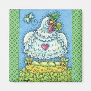 FUNNY IRISH HEN, GREEN EGGS AND SHAMROCKS CUTE MAGNET