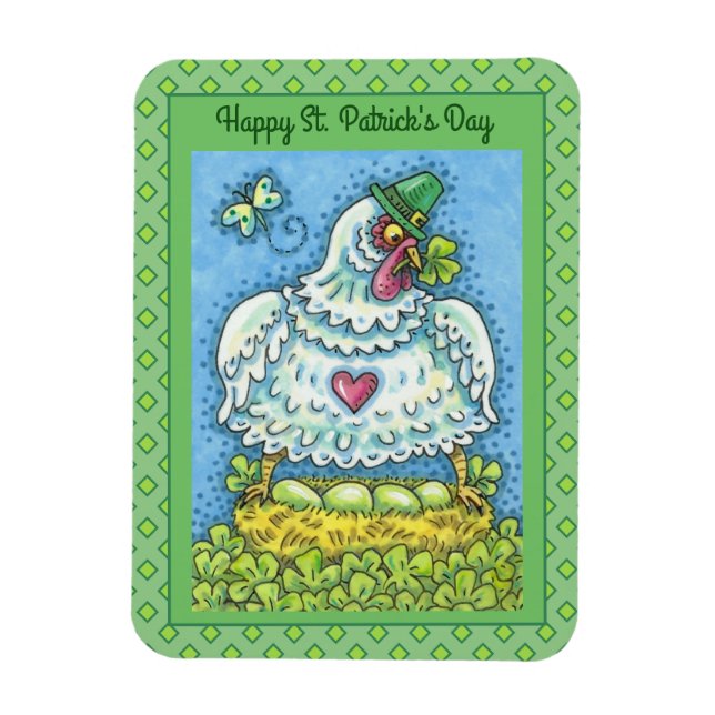 FUNNY IRISH HEN, GREEN EGGS AND SHAMROCKS CUTE MAGNET (Vertical)