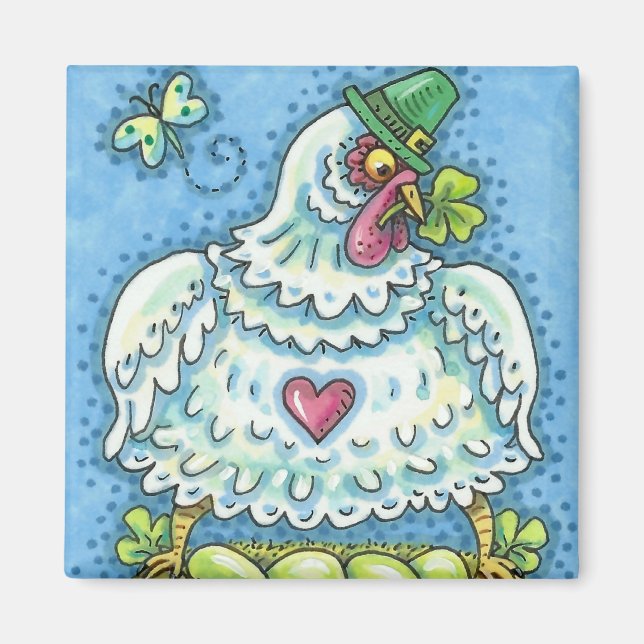 FUNNY IRISH HEN, GREEN EGGS AND SHAMROCKS CUTE MAGNET (Front)