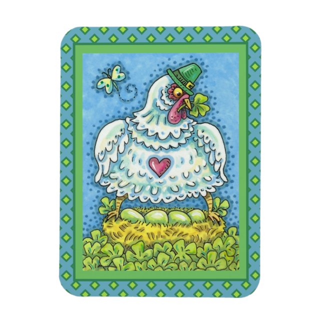 FUNNY IRISH HEN, GREEN EGGS AND SHAMROCKS CUTE MAGNET (Vertical)