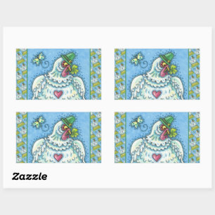 FUNNY IRISH HEN, GREEN EGGS AND SHAMROCKS CUTE RECTANGULAR STICKER