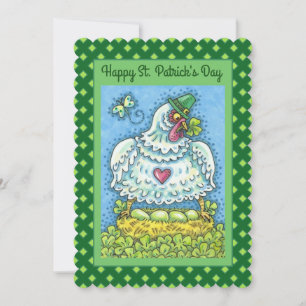 FUNNY IRISH HEN, GREEN EGGS AND SHAMROCKS Flat Holiday Card