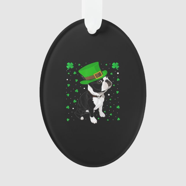 Funny Irish Leprechaun Hat Boston Terrier Ornament (Front)