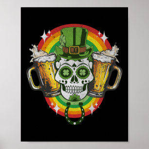 Funny Irish Skull St Patricks Day Beer Leprechaun Poster