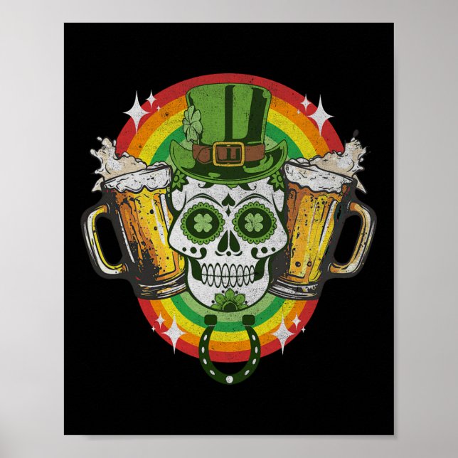 Funny Irish Skull St Patricks Day Beer Leprechaun  Poster (Front)