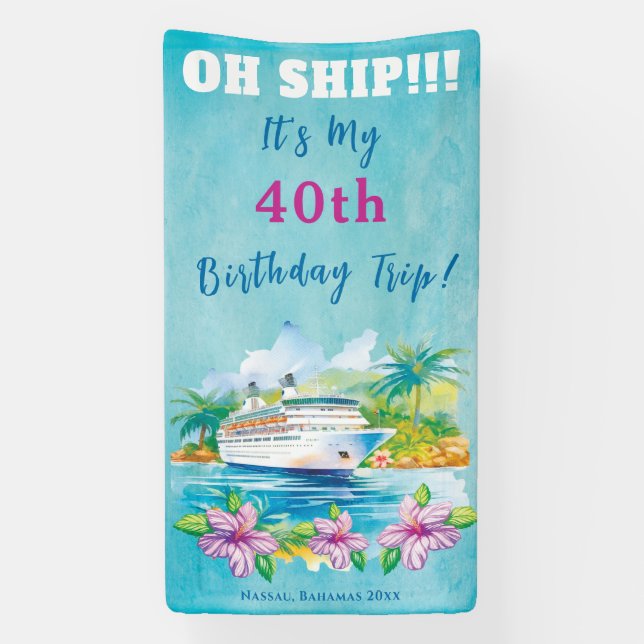 Funny Island Beach 40th Birthday Cruise Ship Door Banner (Vertical)