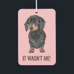Funny It Wasn't Me Pet Dachshund Dog Car Air Freshener<br><div class="desc">Funny pet doggy car air freshner featuring a cute Dachshund dog with the saying "It wasn't me!" in a modern bold font. The background can be changed to any colour to suit your style.</div>