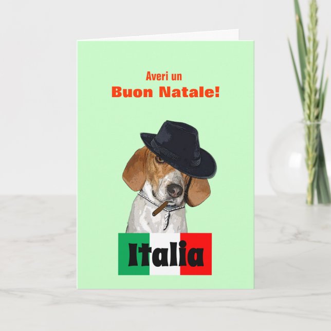Funny Italian Christmas Mobster Charley Dog Card (Front)