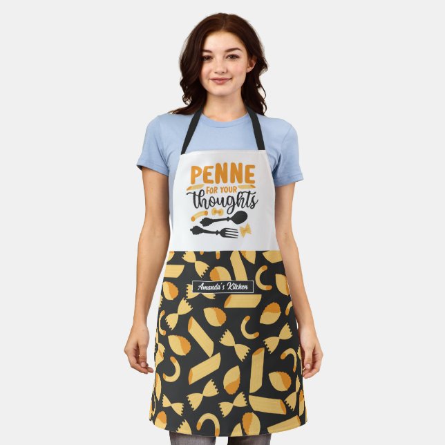 Funny Italian Food Pun Chef Cooking Pasta Pattern Apron (Worn)