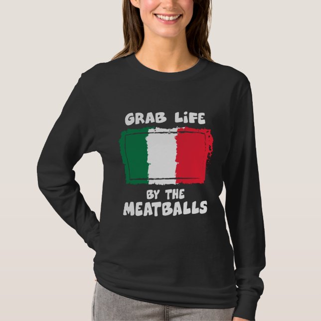 Funny Italian Gift Idea Meatball Italy Flag1 T-Shirt (Front)