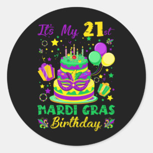 Funny It's My 21st Mardi Gras Birthday King Cake F Classic Round Sticker