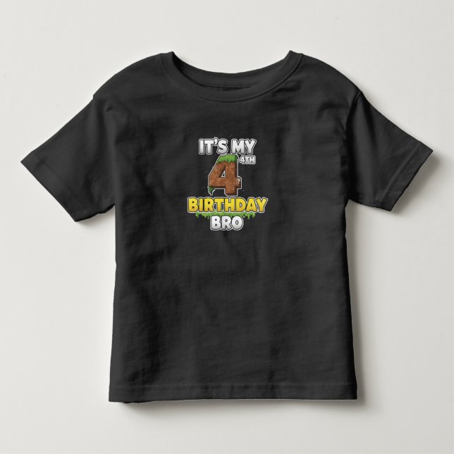 Funny It's My 4th Birthday Bro Video Game Pixel Toddler T-Shirt (Front)