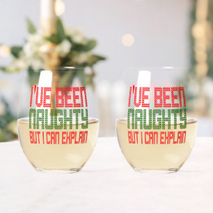Funny Ive Been Naughty Christmas But I Can Explain Stemless Wine Glass