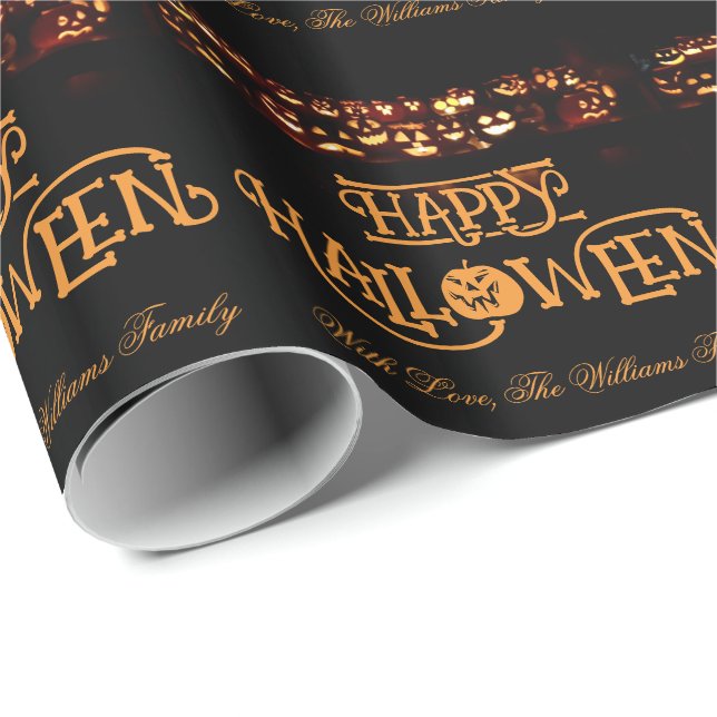 Funny Jack o'Lantern Pumpkins Happy Halloween Wrapping Paper (Roll Corner)