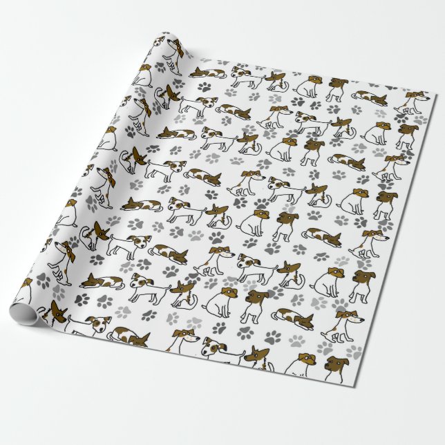 Funny Jack Russell Terrier Cartoon Wrapping Paper (Unrolled)