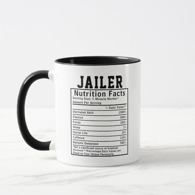 Funny Jailer Nutrition Facts Prison Staff Gift Mug (Left)