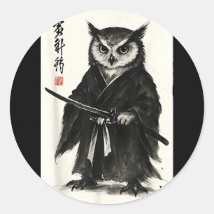 Funny japanese anime manga style samurai warrior classic round sticker