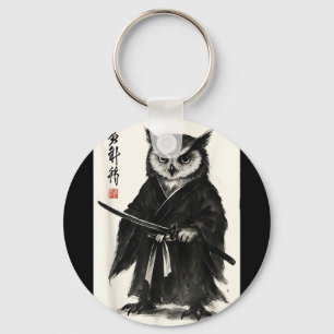 Funny japanese anime manga style samurai warrior key ring