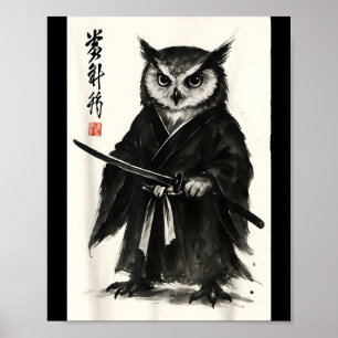 Funny japanese anime manga style samurai warrior poster