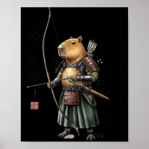 Funny Japanese Archer Capybara Kyudo Bow Poster