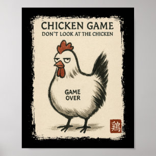 Funny Japanese Art Chicken Game Graphic Tee Men Wo Poster