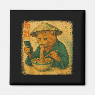 Funny Japanese Cat Eat Ramen And Scroll Phone Anim Magnet