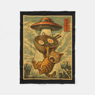 Funny Japanese Cat Ramen Ufo Anime Men Women Teens Fleece Blanket